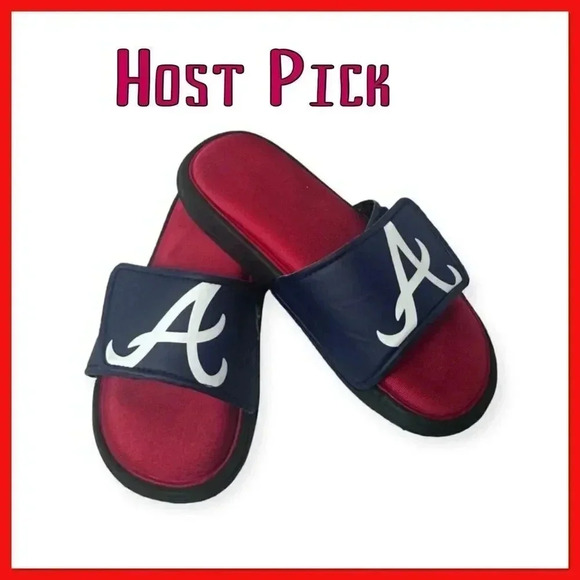 🔥Host Pick 🔥 Atlanta Braves Mens Slide Sandals In Blue And Red Size Small-7/8 - Picture 1 of 10
